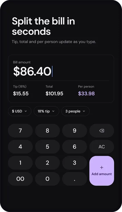 Kraken Calc — Tip & Bill Split