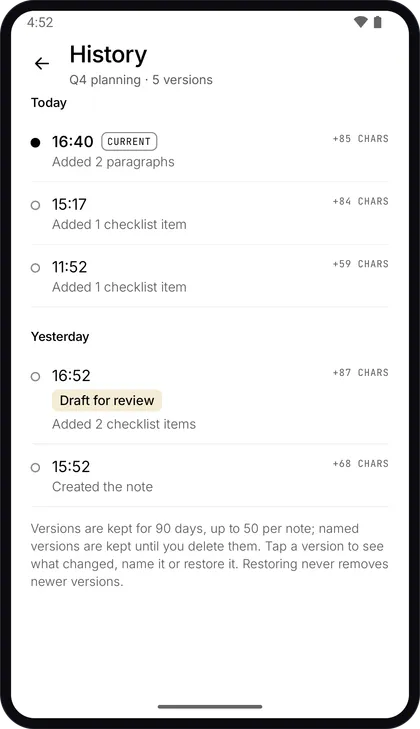 Noqui Notes — Version history