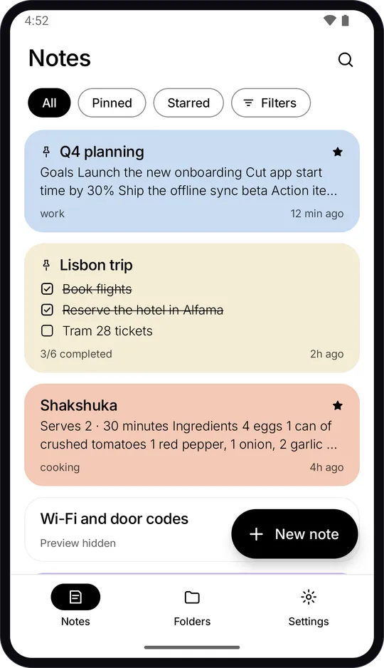 Noqui Notes main screen