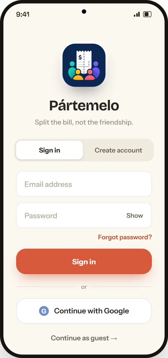 Pártemelo main screen